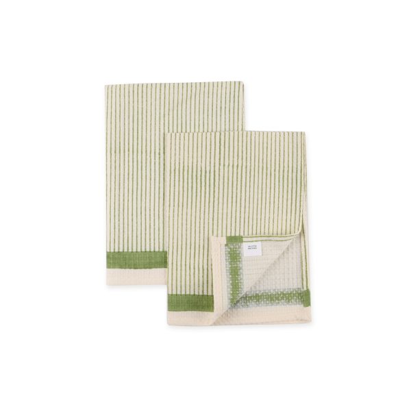 Green Linear Hand Block Printed Hand Towels - Image 4