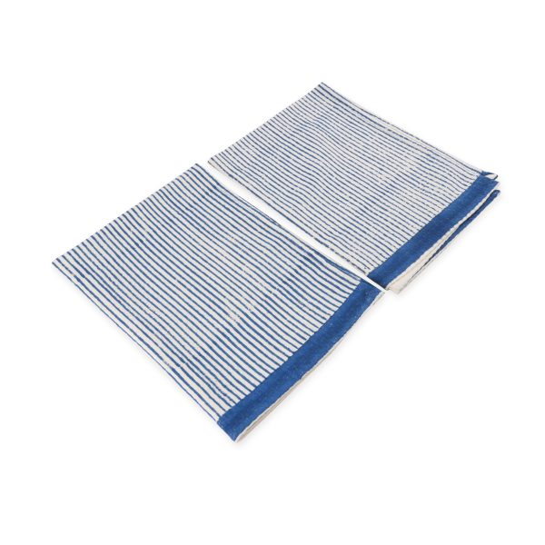 Blue Linear Hand Block Printed Hand Towels