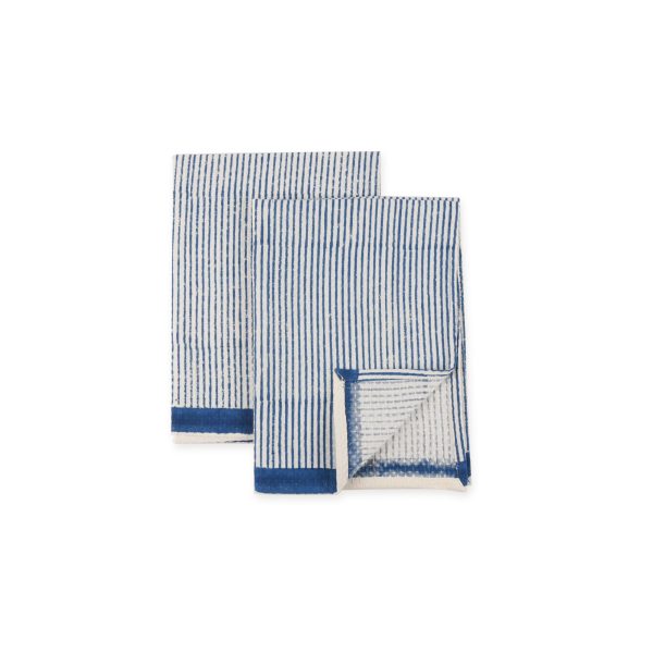 Blue Linear Hand Block Printed Hand Towels - Image 4