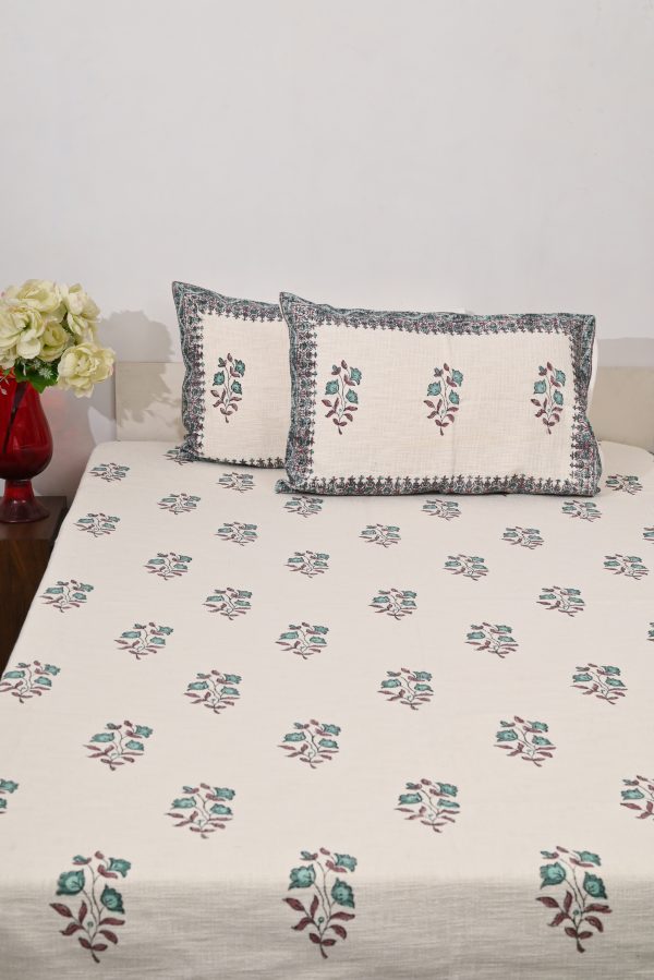 Papoula Block Printed Cotton Jute Bedcover with 2 Pillow Covers