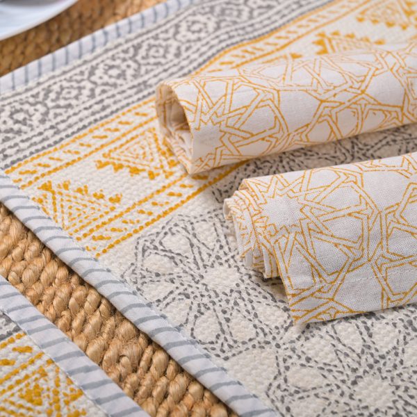 Gray Smoke Block Printed Placemat & Napkin Set