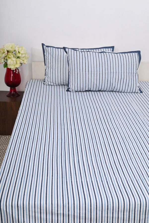 Blue Alpine Block Printed Bedsheet - Image 3