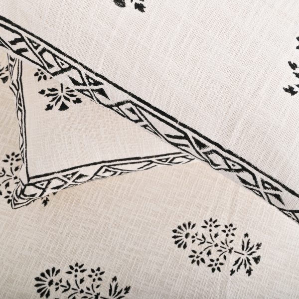 Black Hellebore Block Printed Cotton Jute Bedcover with 2 Pillow Covers - Image 2