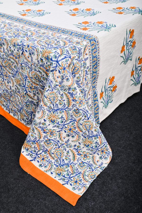 Spray Rose Block Printed Cotton Jute Bedcover with 2 Pillow Covers - Image 3