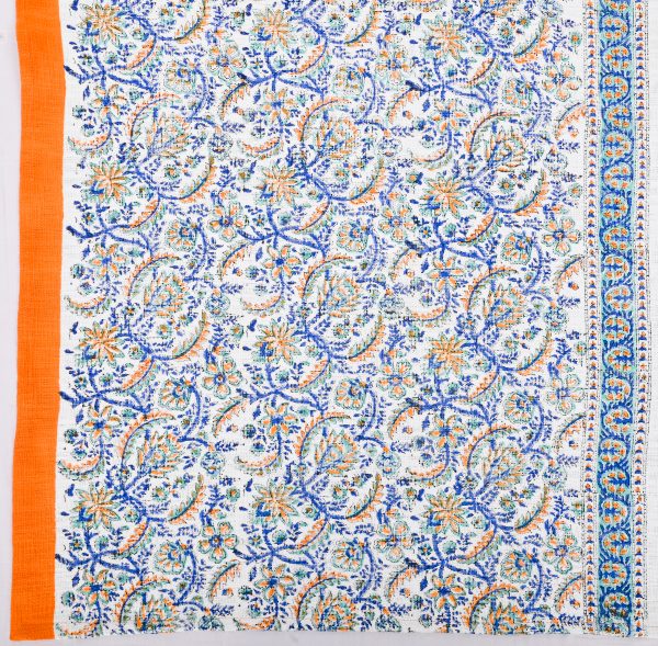 Spray Rose Block Printed Cotton Jute Bedcover with 2 Pillow Covers - Image 5
