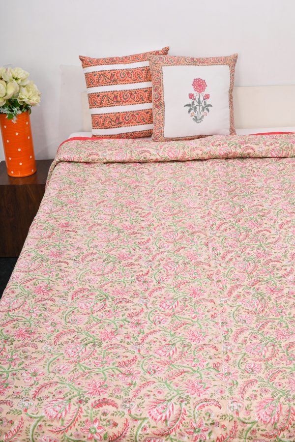 Lisianthus Block Printed Cotton Quilt - Image 3