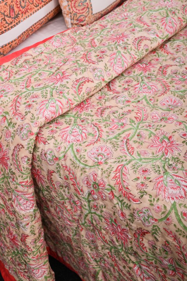 Lisianthus Block Printed Cotton Quilt
