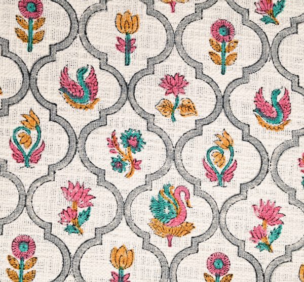 Foxglove Block Printed Cotton Jute Bedcover with 2 Pillow Covers - Image 3
