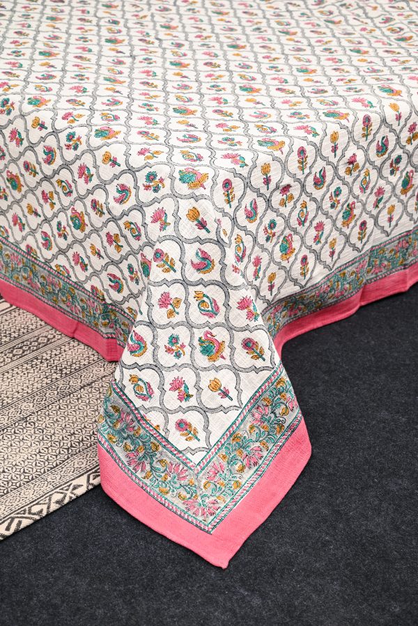 Foxglove Block Printed Cotton Jute Bedcover with 2 Pillow Covers - Image 4