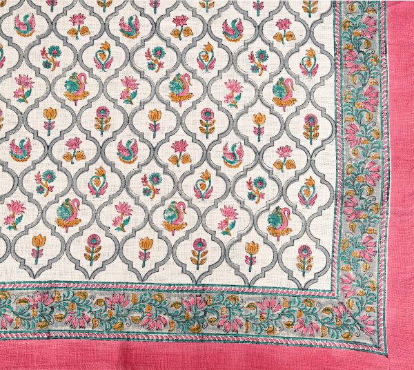 Foxglove Block Printed Cotton Jute Bedcover with 2 Pillow Covers - Image 5