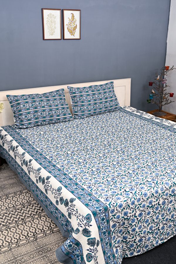 Blue Balloon Block Printed Cotton Jute Bedcover with 2 Pillow Covers - Image 2
