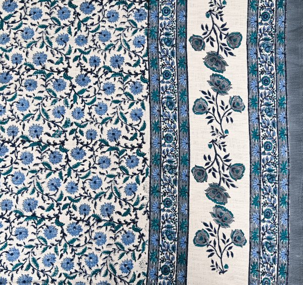Blue Balloon Block Printed Cotton Jute Bedcover with 2 Pillow Covers - Image 4