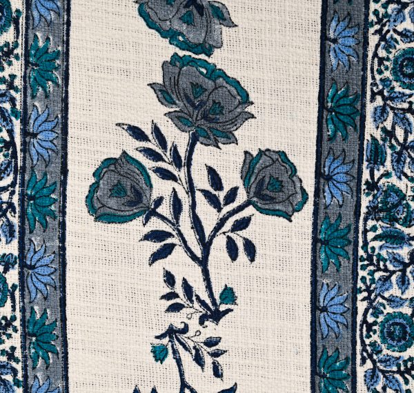 Blue Balloon Block Printed Cotton Jute Bedcover with 2 Pillow Covers - Image 5