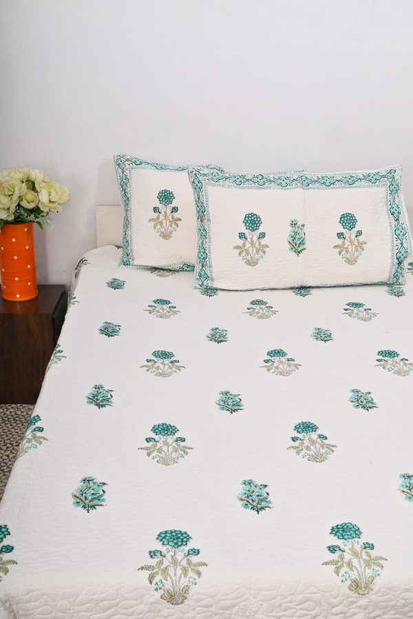 Lilac Hand Block Printed  Quilted Bedcover with Pillow Covers