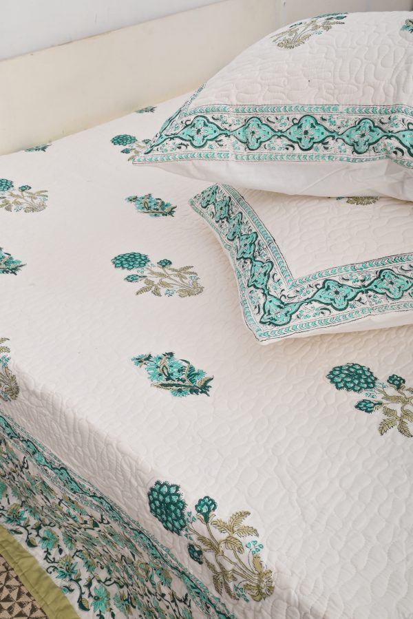 Lilac Hand Block Printed  Quilted Bedcover with Pillow Covers - Image 2