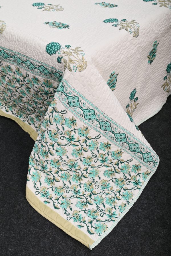 Lilac Hand Block Printed  Quilted Bedcover with Pillow Covers - Image 3