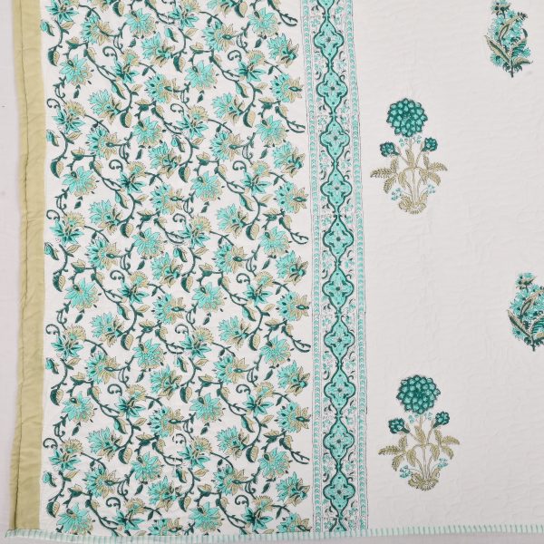 Lilac Hand Block Printed  Quilted Bedcover with Pillow Covers - Image 5