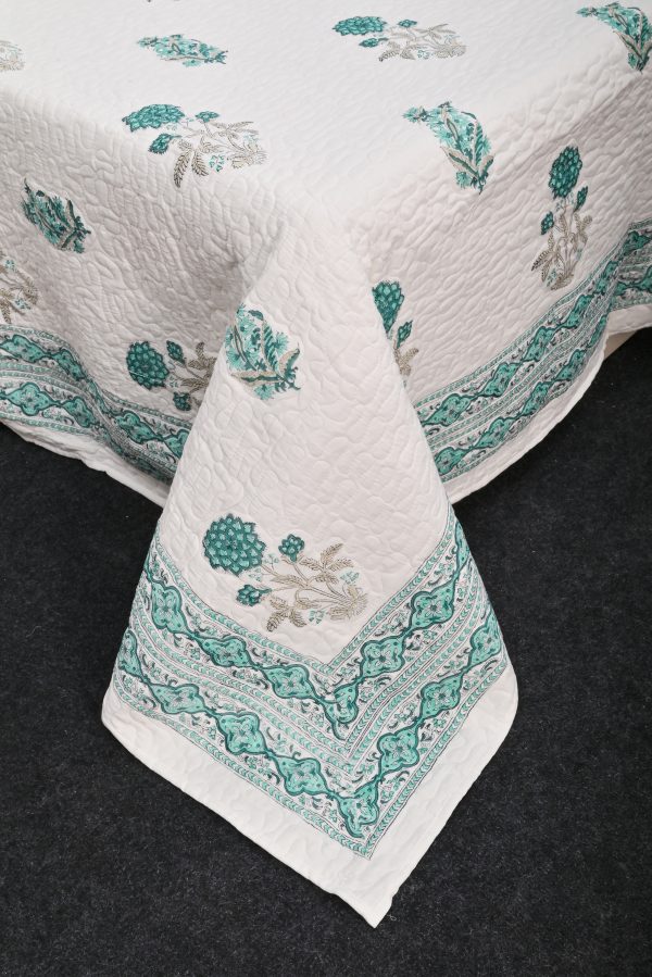 Snowdrop Hand Block Printed Quilted Bedcover with Pillow Covers - Image 4