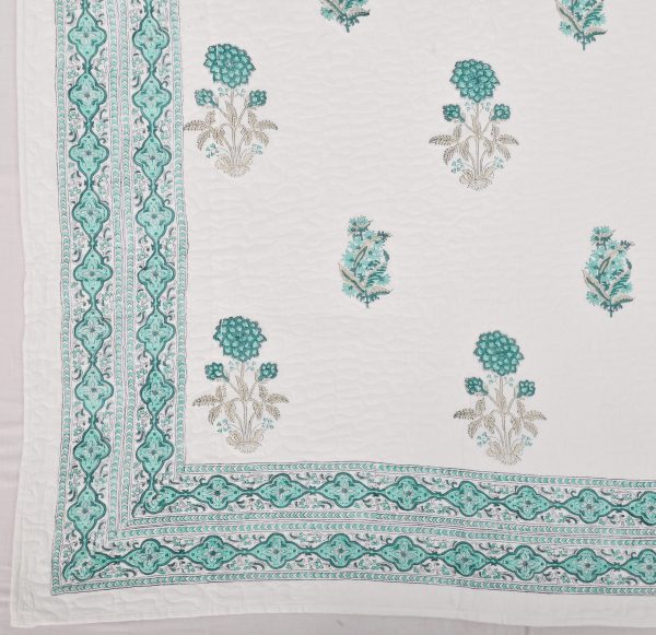 Snowdrop Hand Block Printed Quilted Bedcover with Pillow Covers - Image 6