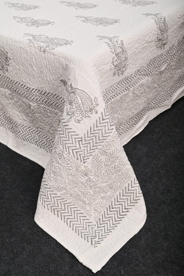 Fern Hand Block Printed Quilted Bedcover with Pillow Covers - Image 3