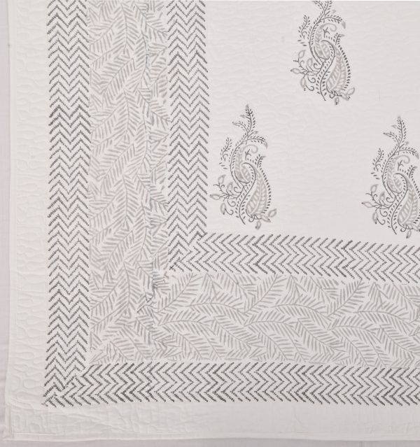 Fern Hand Block Printed Quilted Bedcover with Pillow Covers - Image 5