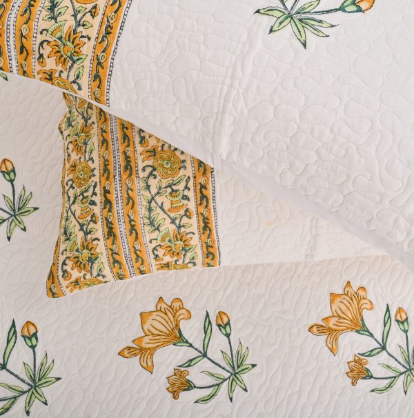 Sunflower Hand Block Printed  Quilted Bedcover with Pillow Covers - Image 2
