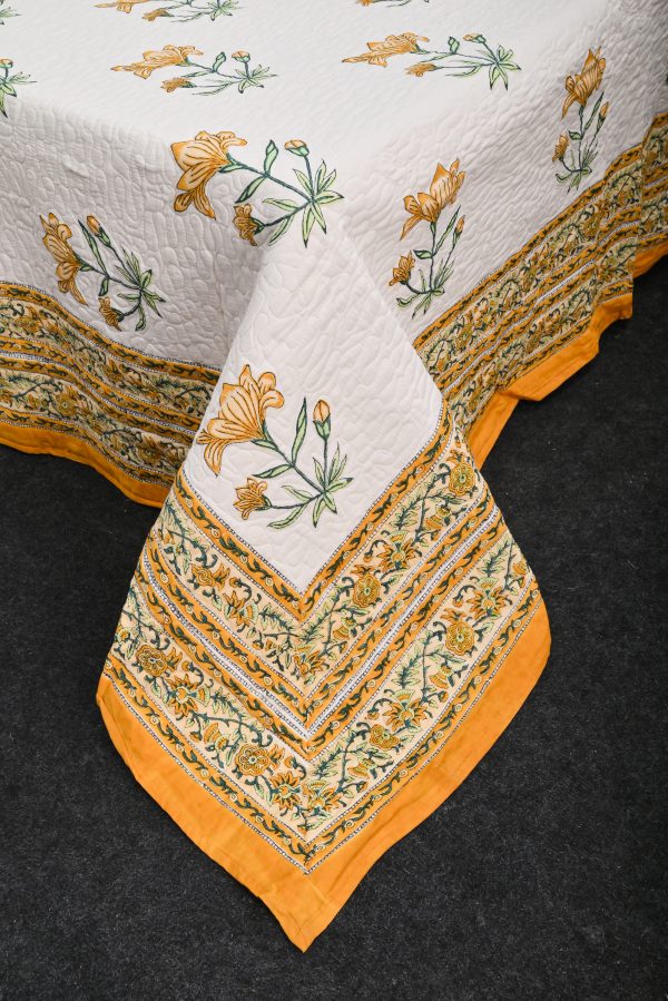 Sunflower Hand Block Printed  Quilted Bedcover with Pillow Covers - Image 3
