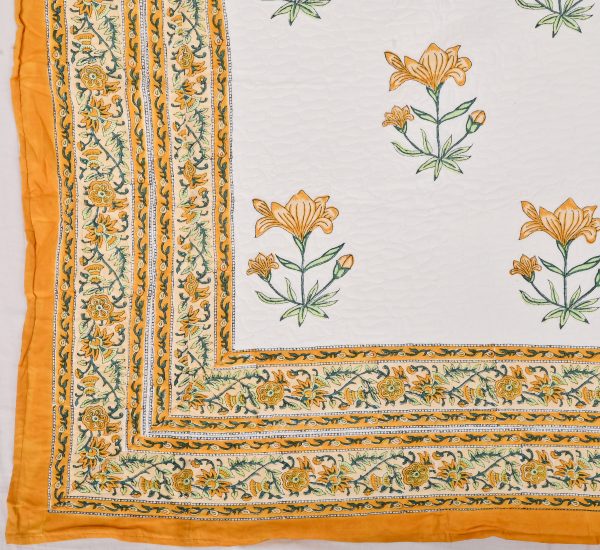 Sunflower Hand Block Printed  Quilted Bedcover with Pillow Covers - Image 5
