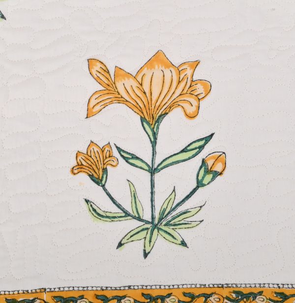 Sunflower Hand Block Printed  Quilted Bedcover with Pillow Covers - Image 4
