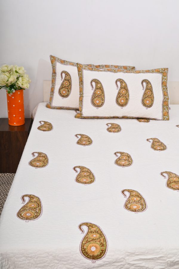 Primrose Hand Block Printed Quilted Bedcover with Pillow Covers