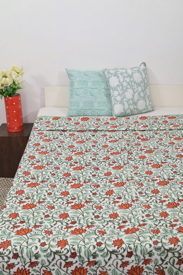 Green Orchids Block Printed Dohar - Image 4