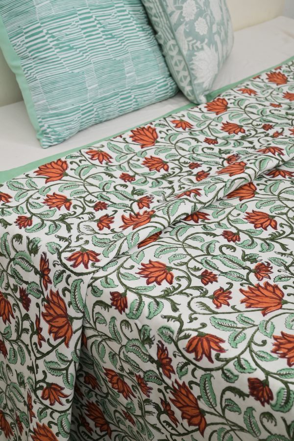Green Orchids Block Printed Dohar