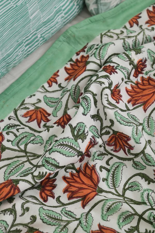 Green Orchids Block Printed Dohar - Image 2