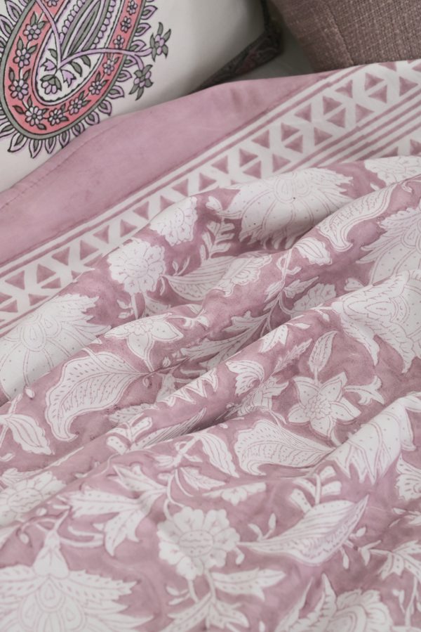 Wine PrimrRose Block Printed Dohar - Image 2