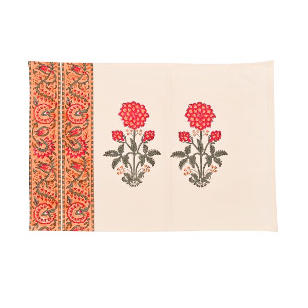 Perennial flowers Block Printed Placemat & Napkin Set - Image 2