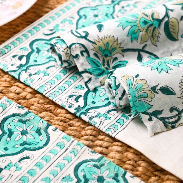 Snowdrop Block Printed Placemat & Napkin Set