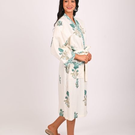 Snowdrop Block Printed Bathrobe - Image 2