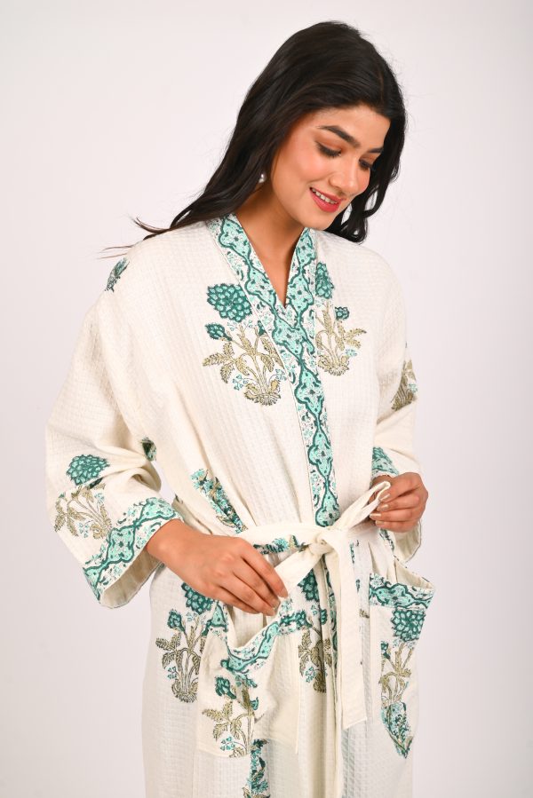 Snowdrop Block Printed Bathrobe - Image 3
