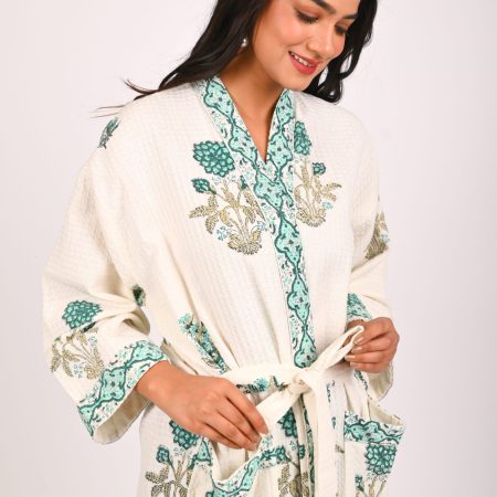 Snowdrop Block Printed Bathrobe - Image 3