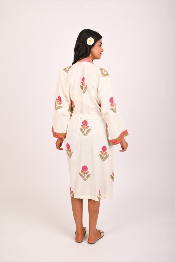 Poppy Block Printed Bathrobe - Image 2