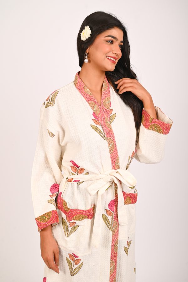 Poppy Block Printed Bathrobe - Image 3