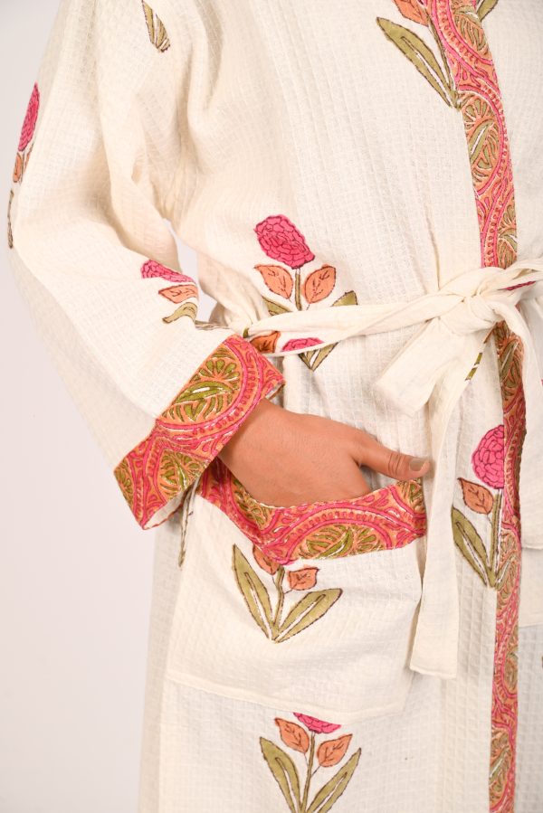 Poppy Block Printed Bathrobe - Image 4