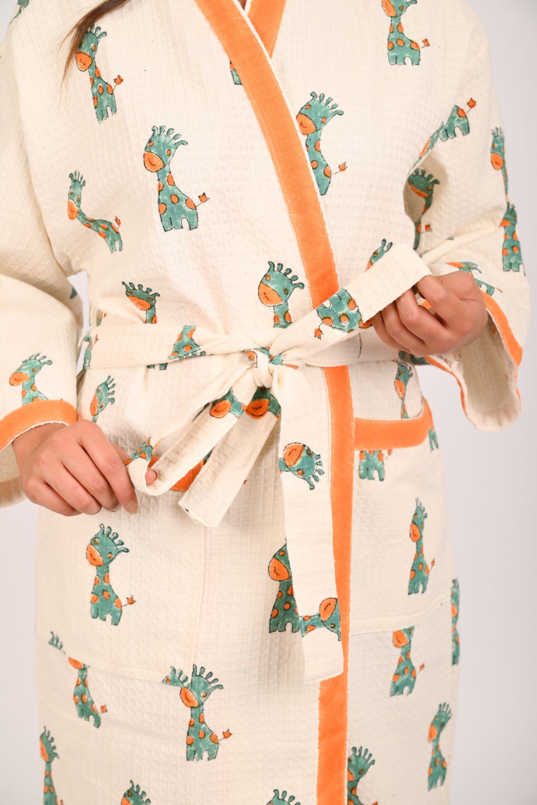 Green Safari Block Printed Bathrobe - Image 2