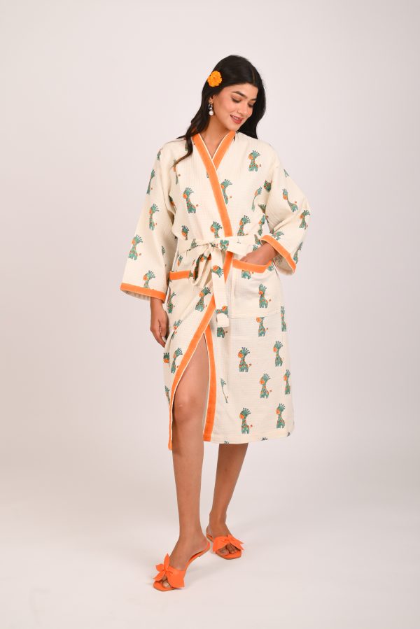 Green Safari Block Printed Bathrobe - Image 2