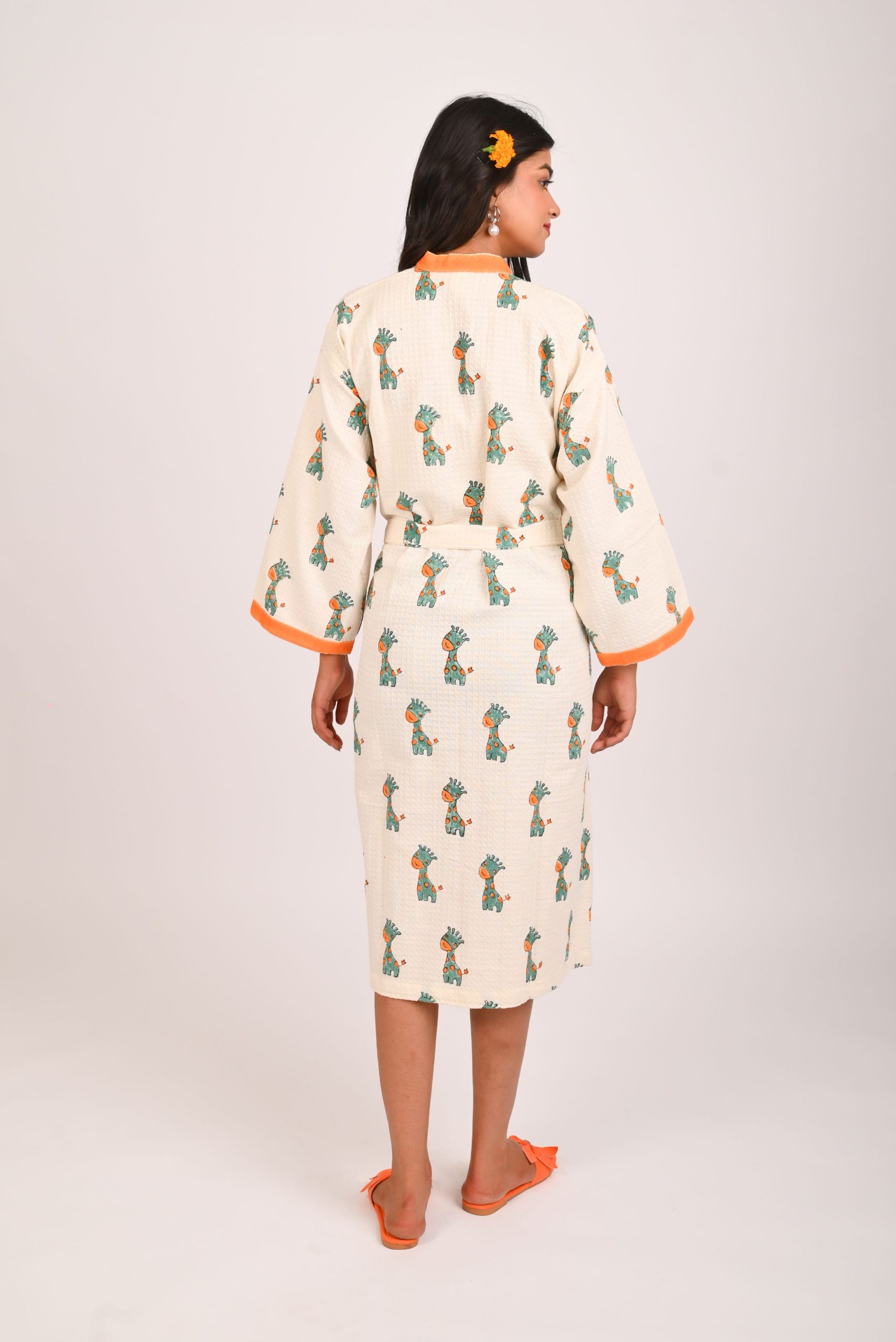 Green Safari Block Printed Bathrobe - Image 3