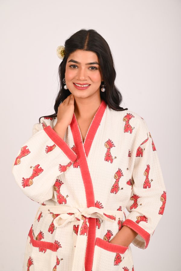 Red Safari Block Printed Bathrobe - Image 3