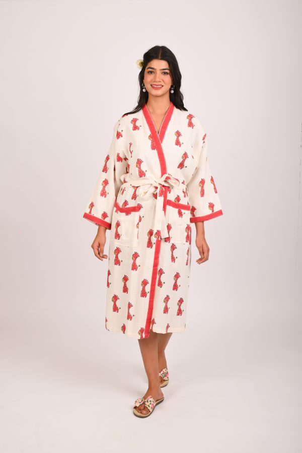 Red Safari Block Printed Bathrobe - Image 2