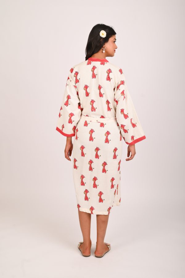 Red Safari Block Printed Bathrobe - Image 4
