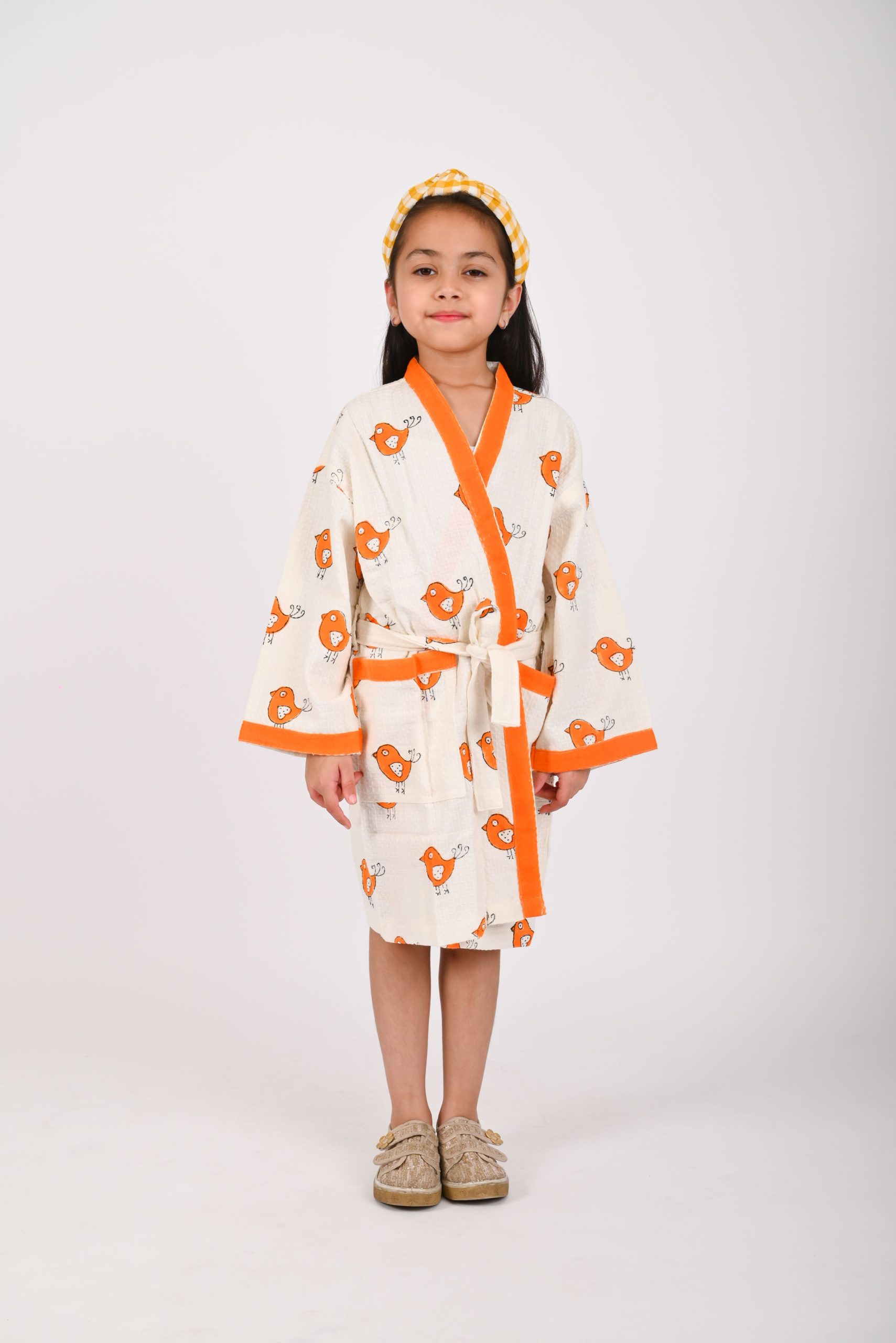 Orange Robin Block Printed Bathrobes