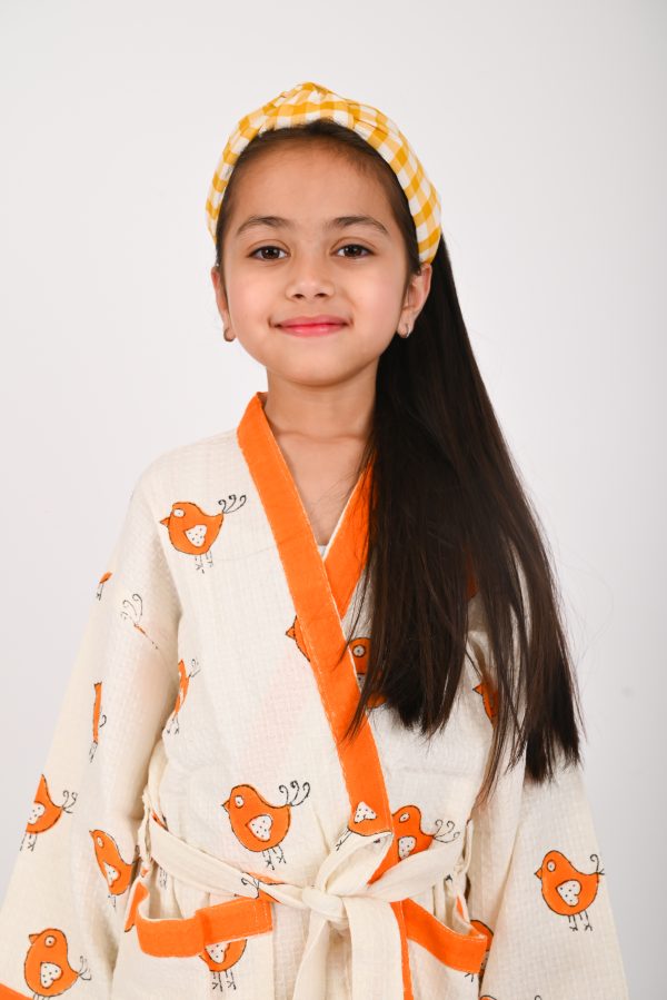 Orange Robin Block Printed Bathrobes - Image 3